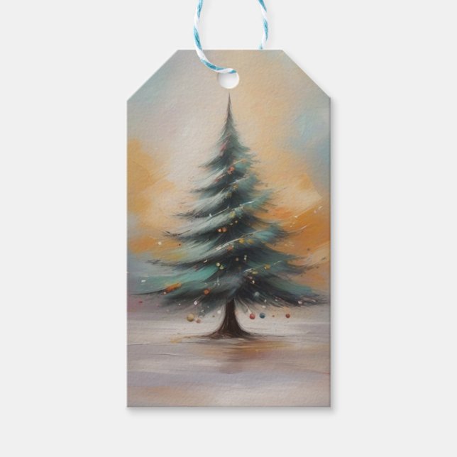 Elegant Watercolour Christmas Tree Gift Tag (Front)
