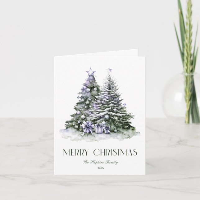 Elegant Watercolour Christmas Tree Holiday Card (Front)