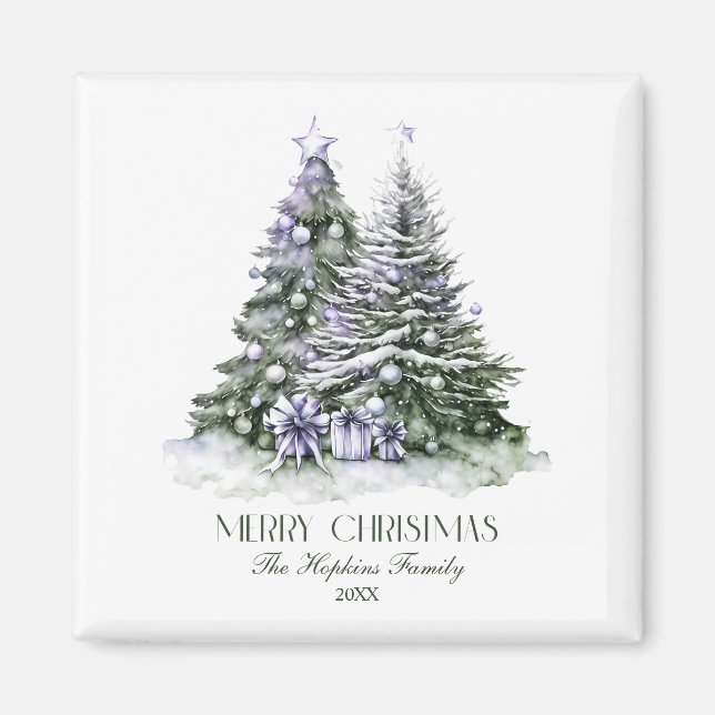 Elegant Watercolour Christmas Tree Magnet (Front)