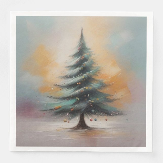 Elegant Watercolour Christmas Tree Napkin (Front)