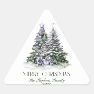 Elegant Watercolour Christmas Tree Triangle Sticker