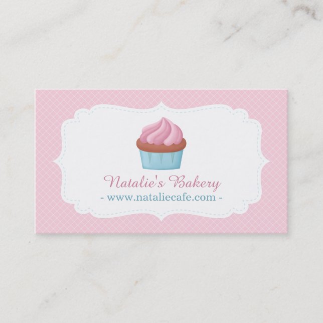 Elegant Watercolour Cupcake Patisserie Pink Business Card (Front)