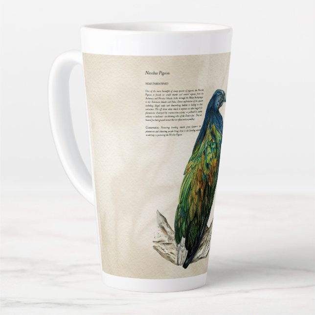 Elegant Watercolour Endangered Nicobar Pigeon Latte Mug (Left Angle)
