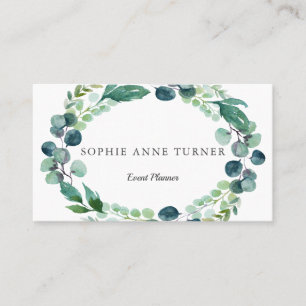 Elegant Watercolour Eucalyptus Wreath Business Card