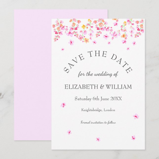Elegant Watercolour Floral Wedding Save the Date Invitation (Front/Back)