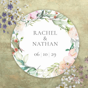 Elegant Watercolour Greenery Floral Classic Round Sticker