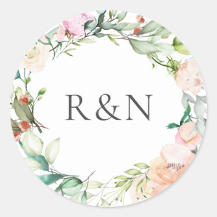 Elegant Watercolour Greenery Floral Classic Round Sticker
