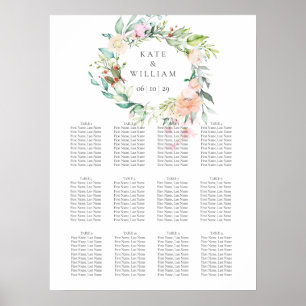 Elegant Watercolour Greenery Floral Seating Plan Poster