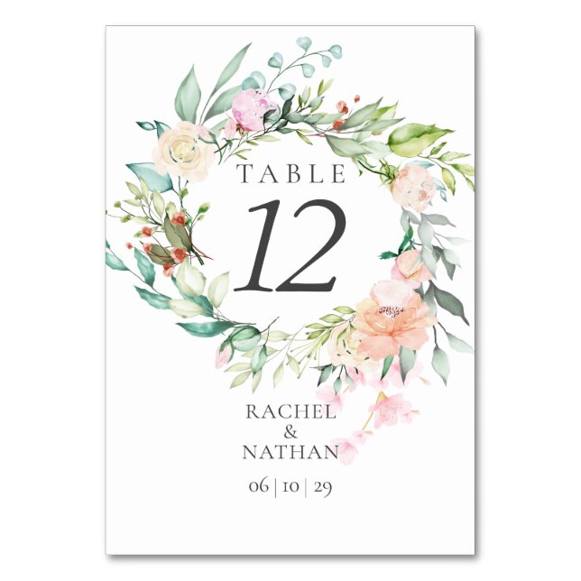 Elegant Watercolour Greenery Floral Table Numbers (Back)