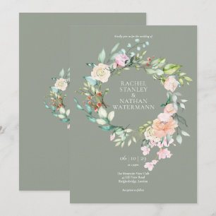 Elegant Watercolour Greenery Floral Wedding Invitation
