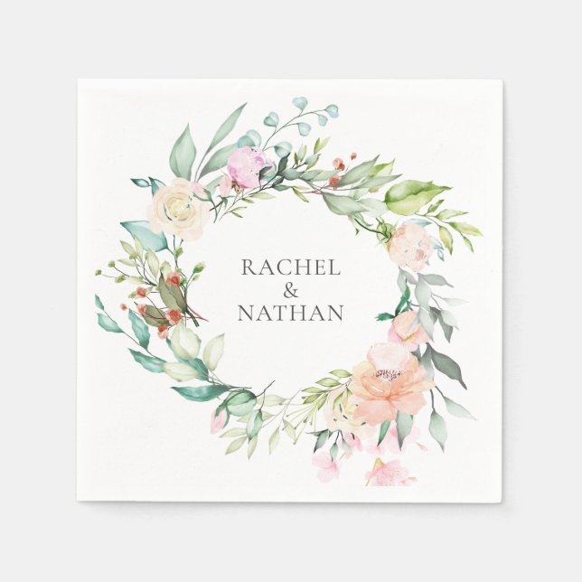 Elegant Watercolour Greenery Floral  Wedding Napkin (Front)