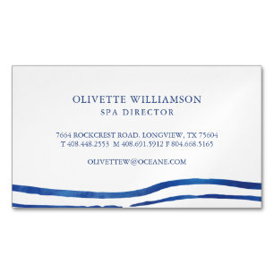 Elegant Watercolour Ocean Waves Navy Blue Magnetic Business Card