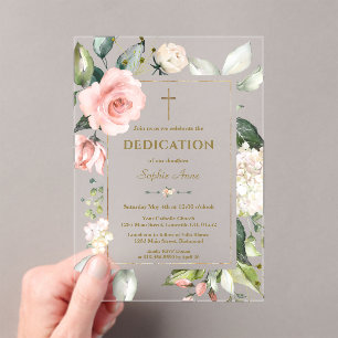 Elegant Watercolour Pink Cream Flowers Dedication Acrylic Invitations