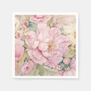 Elegant watercolour pink peony. napkin