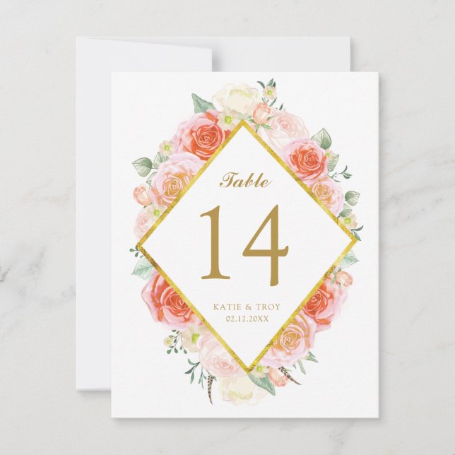 Elegant Watercolour Roses Table Number Cards (Front)