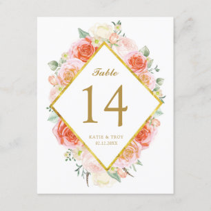 Elegant Watercolour Roses Table Number Cards