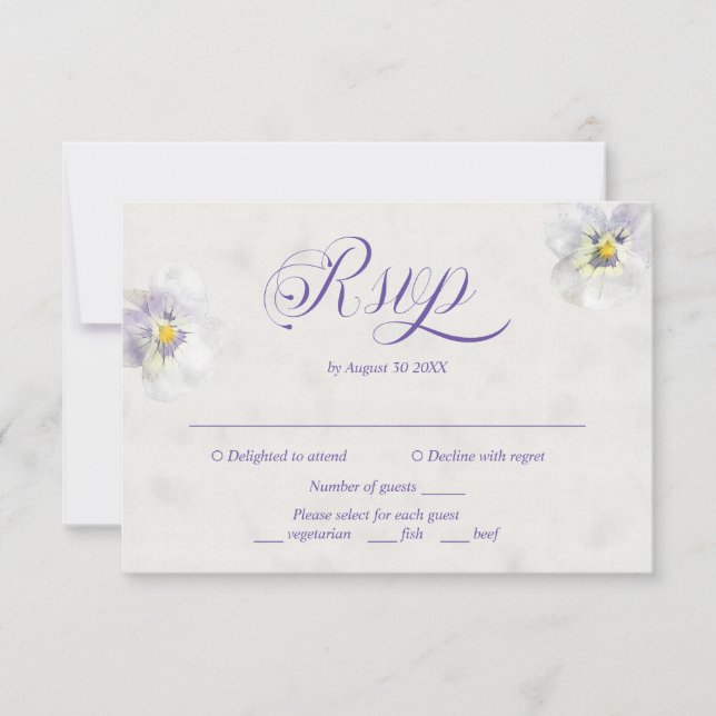 Elegant watercolour style wedding RSVP card (Front)