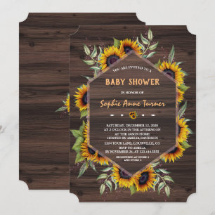 Elegant Watercolour Sunflowers Wood Baby Shower Invitation