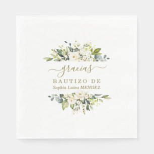 Elegant Watercolour White Flowers Spanish Bautizo Napkin