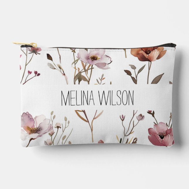 Elegant watercolour wild flower accessory pouch (Front)