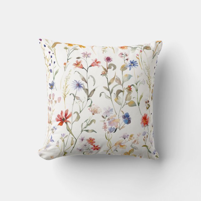 Elegant watercolour wild flower cushion (Front)
