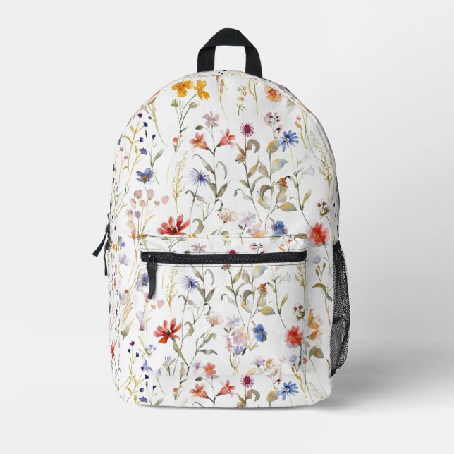 Elegant watercolour wild flower printed backpack (Front)