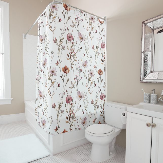 Elegant  watercolour wild flower shower curtain (In Situ)