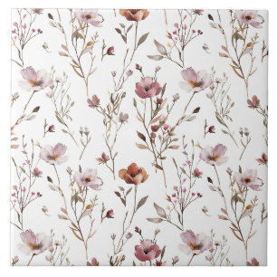 Elegant watercolour wild flower tile
