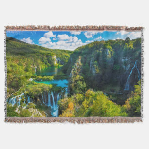 Elegant waterfall scenic, Croatia Throw Blanket