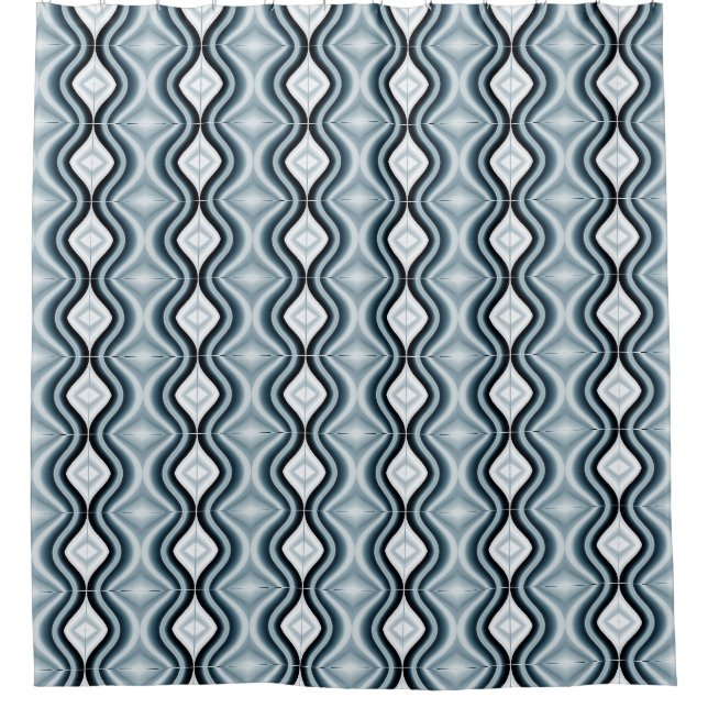 Elegant Wavy Blue Pattern Shower Curtain (Front)