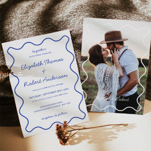 Elegant Wavy Curve Wedding with Photo Invitation
