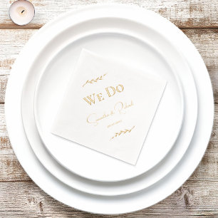 Elegant "We Do" Couples Names & Wedding Date Gold Foil Napkins