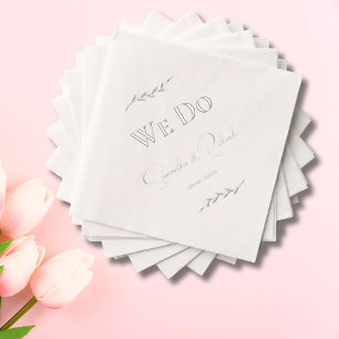 Elegant "We Do" Couples Names Wedding Date Silver Foil Napkins