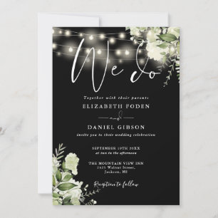 Elegant We Do Greenery Lights QR Code Wedding Invitation