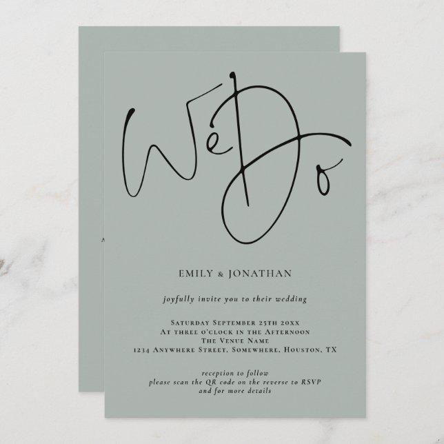 Elegant We Do Light Sage QR Code Wedding Invitation (Front/Back)