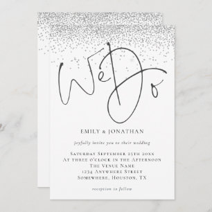 Elegant We Do Script Silver Glitter Wedding Invitation