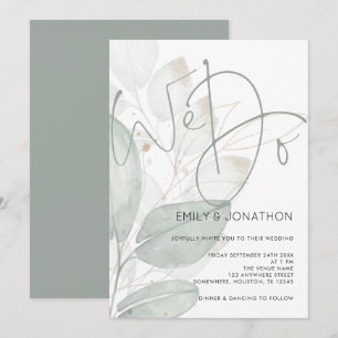 Elegant We Do Script Watercolor Foliage Wedding Invitation