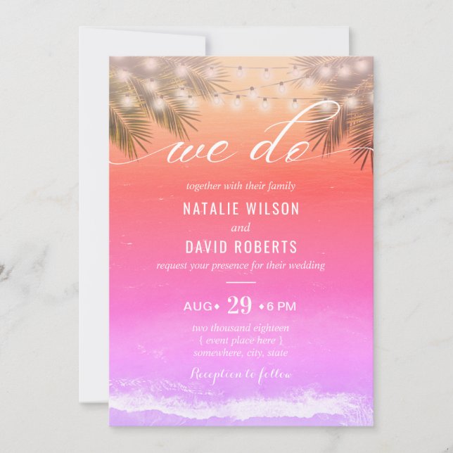 Elegant We Do Sunset Tropical Palm Beach Wedding Invitation (Front)