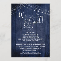 Elegant We Eloped Typography & Lights, Navy Wood