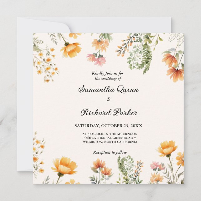 Elegant Weadow Wildflower Spring Summer Wedding Invitation (Front)
