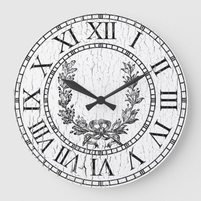 Elegant Weathered French Wreath Personalise Large Clock (Front)