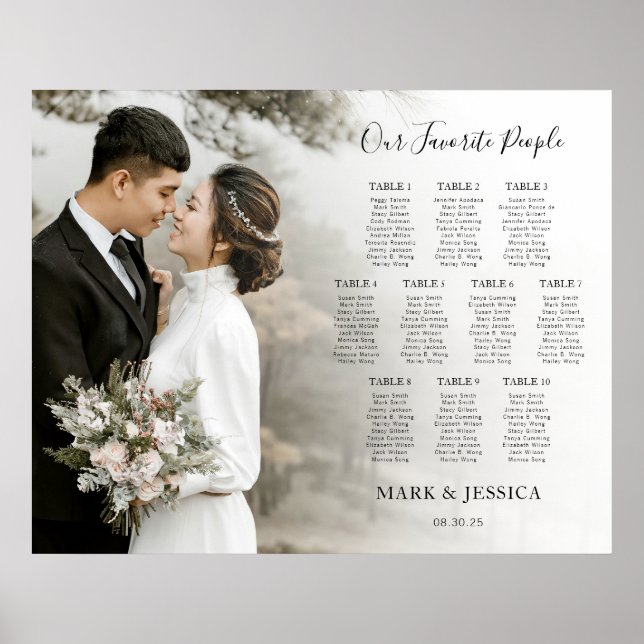 Elegant Wedding 10 table Seating Chart with Photo (Front)