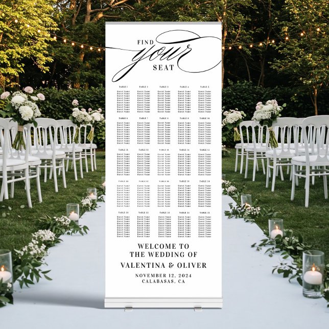 Elegant Wedding 25 Table Seating Chart  Retractable Banner (25 Table Retractable Wedding Seating Chart)