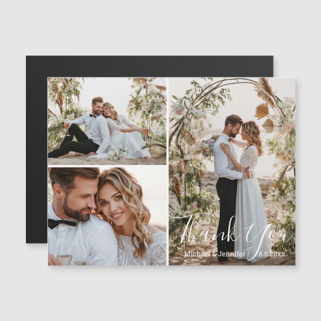 elegant wedding 3 photos collage thank you magnet (Front/Back)