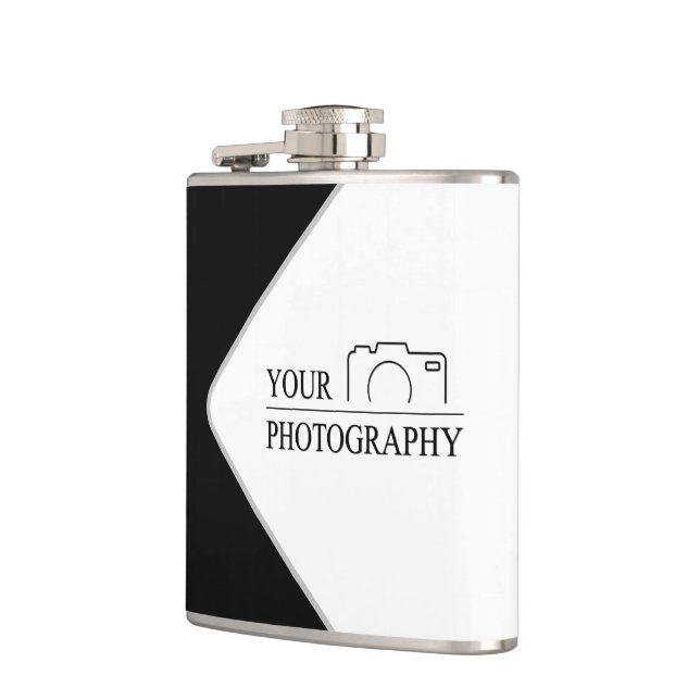 Elegant Wedding Add Personalised Photography Hip Flask (Left)