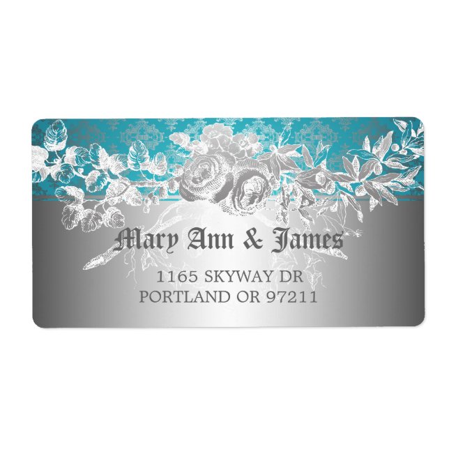 Elegant Wedding Address Baroque Flourish Blue (Front)