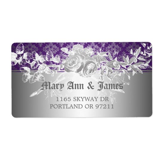 Elegant Wedding Address Baroque Flourish Purple Shipping Label