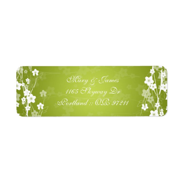 Elegant Wedding Address Cherry Blossom Lime Green (Front)