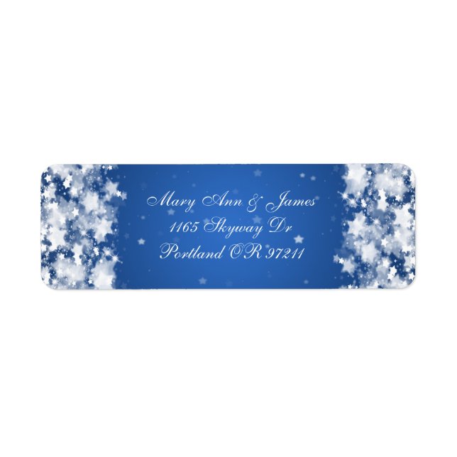 Elegant Wedding Address Dazzling Stars Blue (Front)