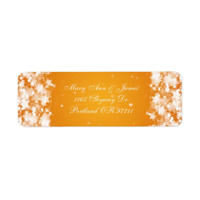 Elegant Wedding Address Dazzling Stars Orange (Front)